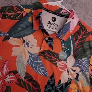 Duvin Polo Shirt Mens Medium Performance Stretch Floral Hawaiian Tropical Golf M